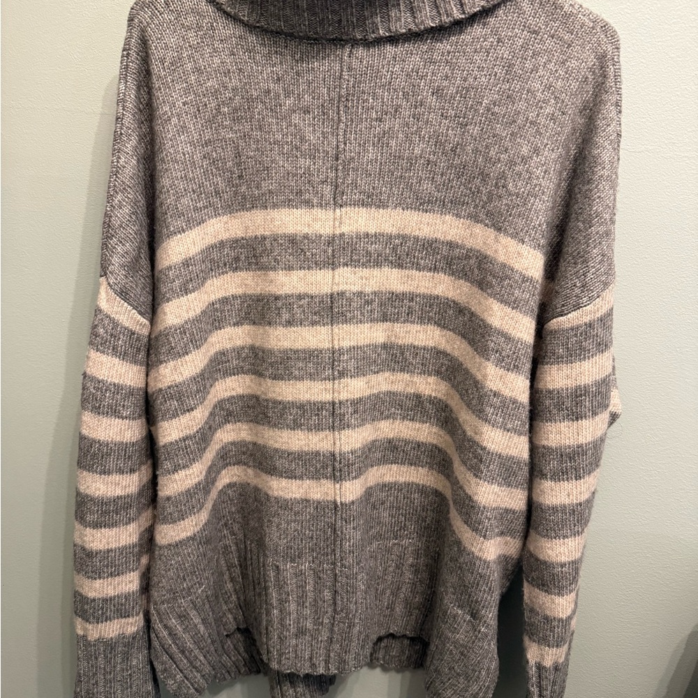 Sonoma Gray and Cream Striped Turtleneck Sweater